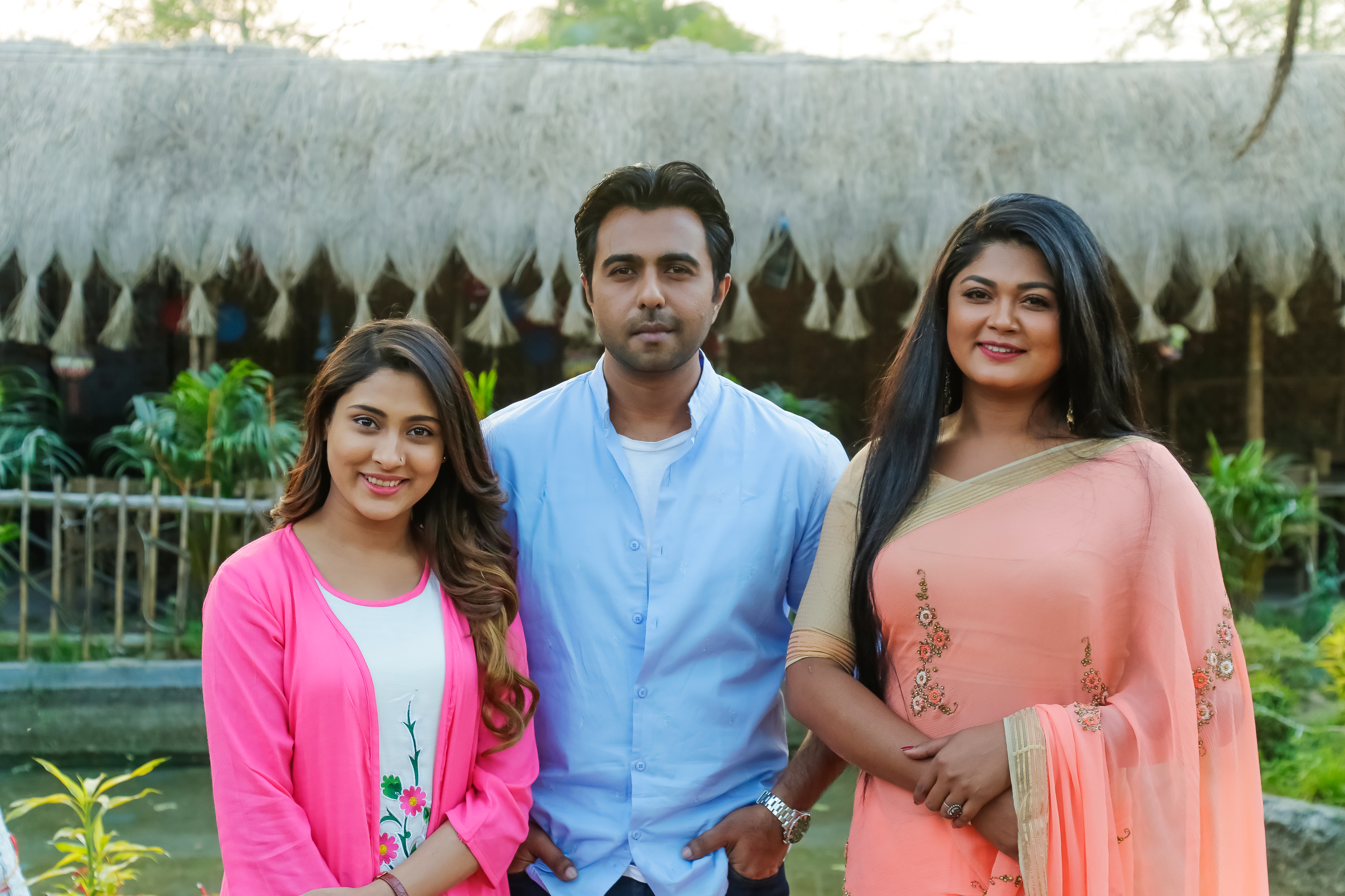 Apurbo, Mehazabien, Mousumi on the set of Moneprane Bangla Natok